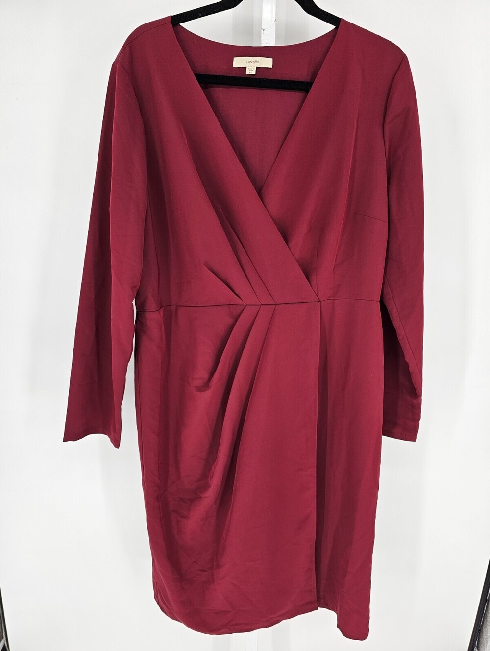 Lark & Ro Womens Sz XL Long Sleeve Midi Length Dress Burgundy Red Faux Wrap
